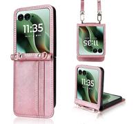 For Motorola Razr 60 Ultra 5g / Razr Ultra 2025 5g Case Card Slots Leather Phone Cover with Lanyard Pink