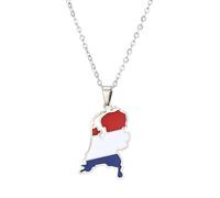 For Netherlands Map Flag Pendant Necklace,World Map Ethnic Flag Symbol Necklace for Men Women,Stainless Steel Clavicle Chain,Patriotic Charm Jewelry,Adjustable Chain Accessories Gifts (Model 2)