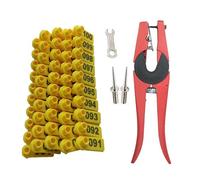 For ovejas, cerdos, ganado, perros, ciervos, granjas, caballos y vacas, con 1 aplicador de etiquetas for orejas, números 001-100, rojo/amarillo(Yellow)