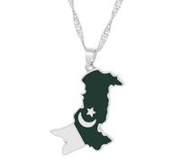 For Pakistan Silver Stainless Steel Map Pendant Necklaces Jewelry Gold Color Items for Women Man Party Gifts Earrings Sets (For Pakistan Silver)