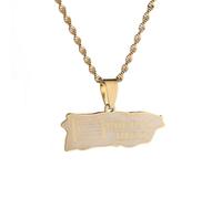 For Puerto Rico Stainless Steel Map Pendant Necklaces Map Jewelry Gold Color Items for Bridal Women Man Party Gifts Earrings Sets Round Ball Jewelry (Model 3)