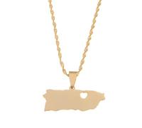 For Puerto Rico Stainless Steel Map Pendant Necklaces Map Jewelry Gold Color Items for Women Man Party Gifts Earrings Sets Round Ball Jewelry (Model 13)