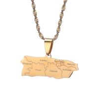 For Puerto Rico Stainless Steel Map Pendant Necklaces Map Jewelry Gold Color Items for Women Man Party Gifts Earrings Sets Round Ball Jewelry (Model 5)
