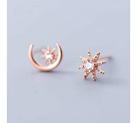 for S925 Earrings Women Korean Fashion Diamond Sun Moon Curved Rose
