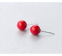 for S925 Female Cute Round Spherical Shell Pearls Synthetic Pearl Earrings Men and Women Couple EarringsRed, 6 mm