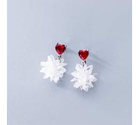 for S925 Women Korean Fashion Red Love Earrings Short Ice Crystal EarringsOne Pair