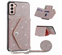 For Samsung Galaxy S22+ 5G Triangle Card Holder Kickstand Phone Case Glittery Powder Shell Style B Samsung Galaxy S22+ 5G Pink