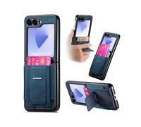 (For Samsung Galaxy Z Flip5 5G, Blue) Retro Leather Fold Stand Elastic Card Bag Phone Case