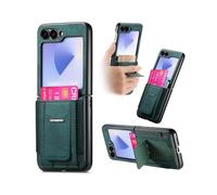 (For Samsung Galaxy Z Flip5 5G, Green) Retro Leather Fold Stand Elastic Card Bag Phone Case
