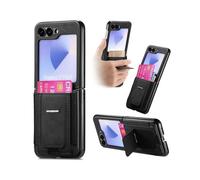 (For Samsung Galaxy Z Flip6 5G, Black) Retro Leather Fold Stand Elastic Card Bag Phone Case