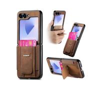 (For Samsung Galaxy Z Flip6 5G, Brown) Retro Leather Fold Stand Elastic Card Bag Phone Case
