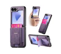 (For Samsung Galaxy Z Flip6 5G, Purple) Retro Leather Fold Stand Elastic Card Bag Phone Case