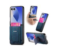 (For Samsung Galaxy Z Flip7 5G, Blue) Retro Leather Fold Stand Elastic Card Bag Phone Case