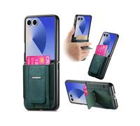 (For Samsung Galaxy Z Flip7 5G, Green) Retro Leather Fold Stand Elastic Card Bag Phone Case
