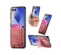 (For Samsung Galaxy Z Flip7 5G, Pink) Retro Leather Fold Stand Elastic Card Bag Phone Case