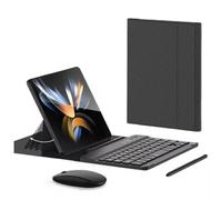 For Samsung Galaxy Z Fold 4/Fold 3, Wireless Keyboard Folding Leather Case,Folding Phone Creative Stand,with Bluetooth Mouse+Stylus Set (Rayas)