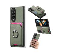 (For Samsung Galaxy Z Fold3 5G, Green) Twill Fabric Card Bag Ring Magnetic Back Phone Case