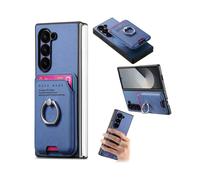 (For Samsung Galaxy Z Fold5 5G, Blue) Twill Fabric Card Bag Ring Magnetic Back Phone Case
