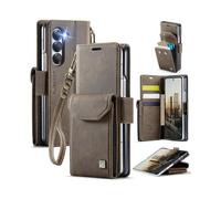 (For Samsung Galaxy Z Fold5 5G, Coffee) AutSpace A23 Organ Card Bag Magnetic RFID PU Phone Case