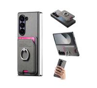 (For Samsung Galaxy Z Fold5 5G, Gray) Twill Fabric Card Bag Ring Magnetic Back Phone Case