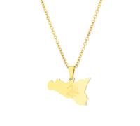 For Sicilia Stainless Steel Map Pendant Necklaces Map Jewelry Gold Color Items for Bridal Women Man Party Gifts Earrings Sets Round Ball Jewelry (Model 1)
