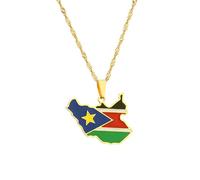 For South Sudan Stainless Steel Map Pendant Necklaces Map Jewelry Gold Color Items for Bridal Women Man Party Gifts Earrings Sets Round Ball Jewelry (Gold 1)