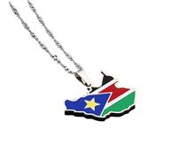 For South Sudan Stainless Steel Map Pendant Necklaces Map Jewelry Gold Color Items for Bridal Women Man Party Gifts Earrings Sets Round Ball Jewelry (Silver 1)