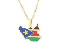 For South Sudan Stainless Steel Map Pendant Necklaces Map Jewelry Gold Color Items for Bridal Women Man Party Gifts Earrings Sets Round Ball Jewelry (Gold 2)