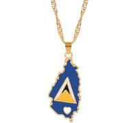 For St. Lucia Stainless Steel Map Pendant Necklaces Jewelry Gold Color Items for Women Man Party Gifts Earrings Sets (For St. Lucia)