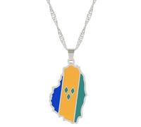 For St. Vincent Silver Stainless Steel Map Pendant Necklaces Jewelry Gold Color Items for Women Man Party Gifts Earrings Sets (For St. Vincent Silver)
