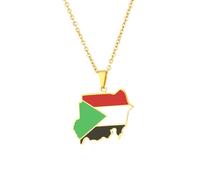 For Sudan Stainless Steel Map Pendant Necklaces Jewelry Gold Color Items for Bridal Women Man Party Gifts Earrings Sets Jewelry (Model 1)