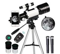 For &, Telescopio de viaje portátil con refractor de apertura de 70 mm (15X-150X) con adaptador de teléfono y control remoto inalámbrico, regalos para principiantes de astronomía, color negro