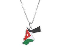 For The Hashemite Kingdom of Jordan Map Flag Pendant Necklace,Map Ethnic Flag Symbol Necklace for Men Women,Stainless Steel Clavicle Chain,Patriotic Charm Jewelry,Adjustable Chain Accessories Gift (B)