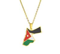For The Hashemite Kingdom of Jordan Map Flag Pendant Necklace,Map Ethnic Flag Symbol Necklace for Men Women,Stainless Steel Clavicle Chain,Patriotic Charm Jewelry,Adjustable Chain Accessories Gift (A)