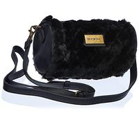 FOR TIME Bolso Bandolera Redonda Furry, Negro, 20x12x12 cm