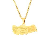 For Turkey Stainless Steel Map Pendant Necklaces Jewelry Gold Color Items for Bridal Women Man Party Gifts Earrings Sets Jewelry (Model 4)