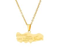 For Turkey Stainless Steel Map Pendant Necklaces Jewelry Gold Color Items for Bridal Women Man Party Gifts Earrings Sets Jewelry (Model 3)