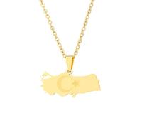 For Turkey Stainless Steel Map Pendant Necklaces Jewelry Gold Color Items for Bridal Women Man Party Gifts Earrings Sets Jewelry (Model 5)