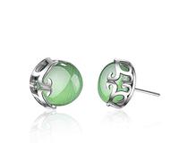 for Women, Cat'S Eye Hollow Half Flower Personality Earrings Clear Jewelry, Green Opal,