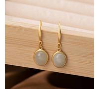 for Women, Chinese Eardrop Earrings S Plated Nephrite White Sapphire Jade Personality Oval Temperament Female EarringsGreen