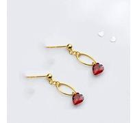 for Women, S925 Korean Fashion Hollow Oval Earrings Temperament Red Diamond Heart-Shaped Female