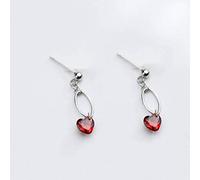 for Women, S925 Korean Fashion Hollow Oval Earrings Temperament Red Diamond Heart-Shaped Female