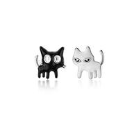 for Women, S925 Korean Fashion Personality Black and White Cat Funny Cute Animal Earrings Rose