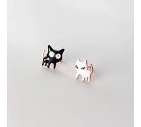 for Women, S925 Korean Fashion Personality Black and White Cat Funny Cute Animal Earrings Rose