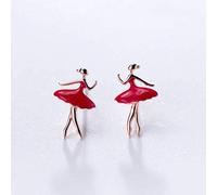 for Women, S925 Korean Literary Red Skirt Ballerina Earrings Cute and Sweet Pink