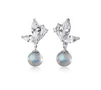 for Women, S925 Korean Temperament, Cute Diamond Butterfly, Sweet Moonstone Short Earrings