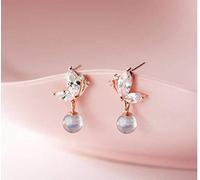 for Women, S925 Korean Temperament, Cute Diamond Butterfly, Sweet Moonstone Short Earrings