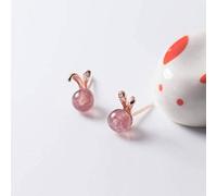 for Women, S925 White Mushroom Nail Female Korean Art Rabbit Earrings Temperament Cute Strawberry Crystal Girl