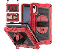For Xiaomi Redmi Pad 2 11 Inch Released 2025 Heavy Duty Rugged Case, Shockproof Protective Cases with Hand Strap Shoulder Strap Stable Kickstand Silicone Shell Tablet Case(Rosso)