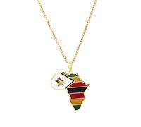 For Zimbabwe Stainless Steel African Map Pendant Necklaces Map Jewelry Gold Color Items for Bridal Women Man Party Gifts Earrings Sets Round Ball Jewelry